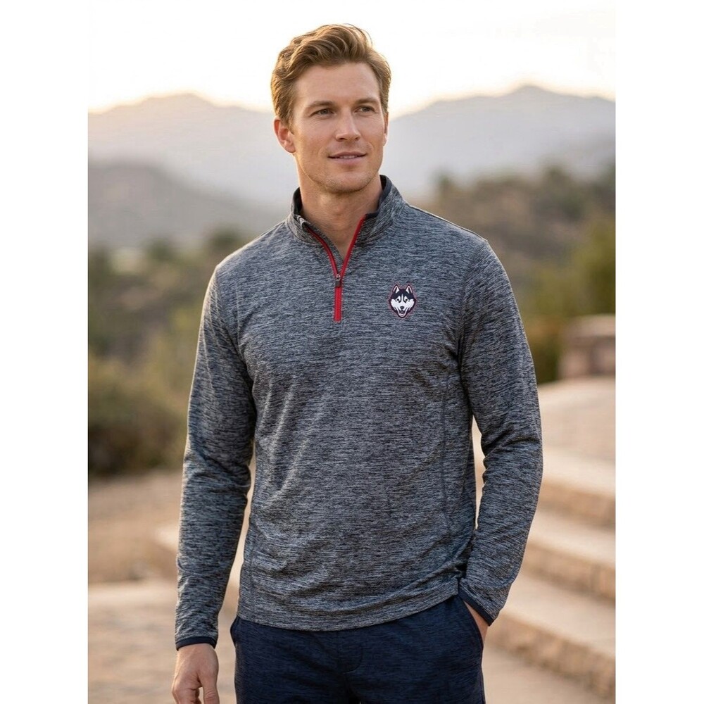 Colosseum UConn Huskies Mens Small Quarter Zip Pullover Gray Heather Sweatshirt